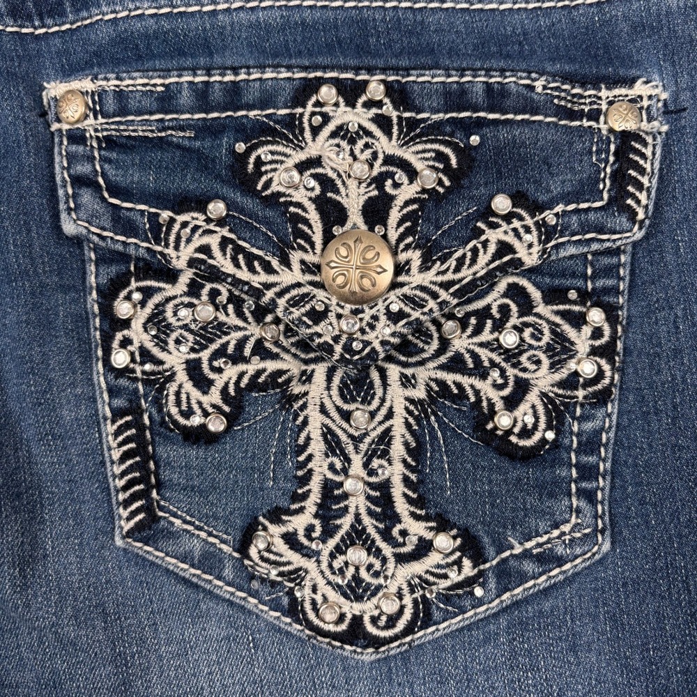 ND Weekend‎ Y2K Low Rise Capri Jeans Embellished Cross Bling Women 6